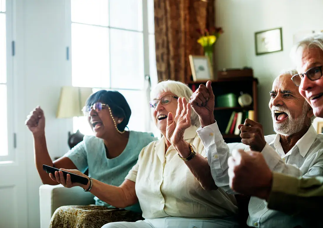 Happy senior citizens participating in a group activity at Ashirwad Elders Home, reflecting vibrant and active living